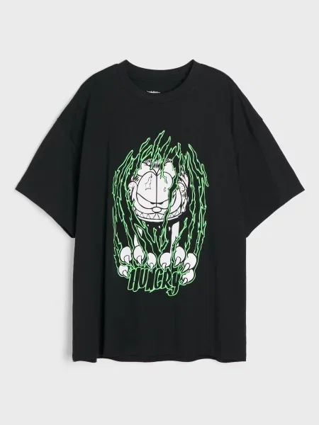 Sinsay oversize tričko s potiskem Garfield černá