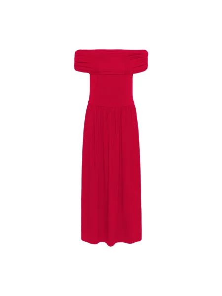 Sukienka Soaked In Luxury z falbankami z odkrytymi ramionami czerwona