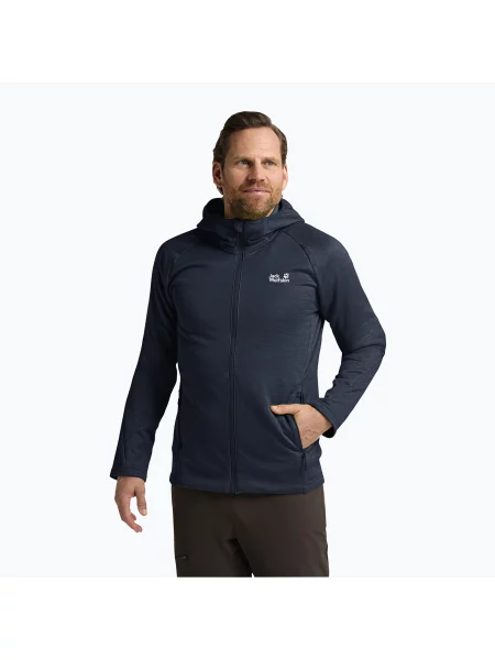 Мъжки суитшърт за трекинг Jack Wolfskin Peak District Hooded Full Zip midnight sky синьо