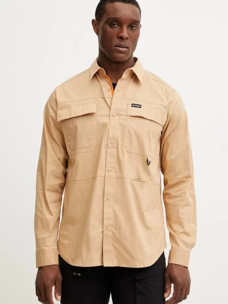 Риза Columbia Landroamer Twill мъжка кафяво със стандартна кройка с класическа яка бежово