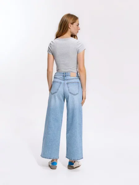 Reserved Джинси wide leg з укороченою штанинкою синій