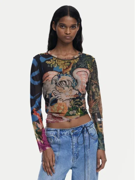 Дълго тениска Desigual черно