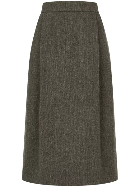 Fustă tip creion Studio Tomboy de lână cu model herringbone verde