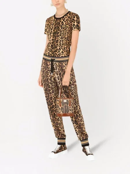 Kožená leopardí kožená taška Dolce & Gabbana s potiskem hnědá