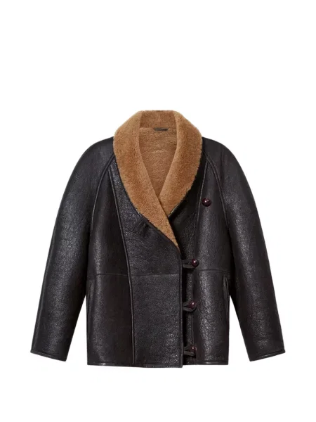 Haină din piele de oaie Isabel Marant din piele de oaie maro