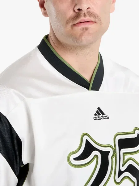 Футбол тениска с дълъг ръкав Adidas на райета мъниста бяло