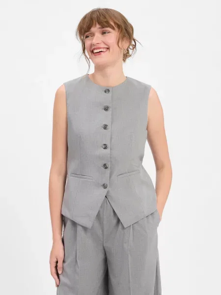 Samsøe Samsøe kamizelka garniturowa Saruma Kobiety Sztuczne włókno marmurkowy S szary