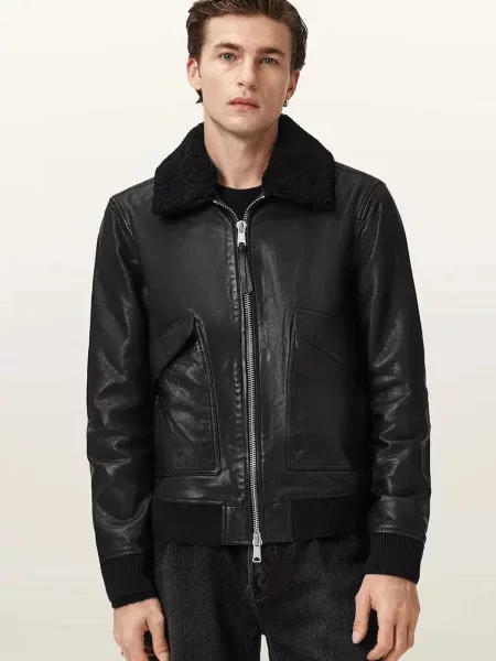AllSaints geacă de piele VAUCLUSE negru