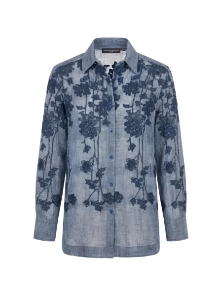 Cămașă Ermanno Scervino de in cu model floral albastru