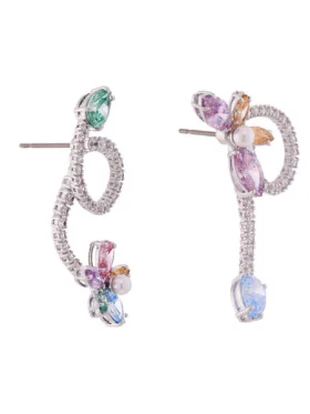Swarovski Auskarai / purpurinė / sidabrinė / skaidri žalia