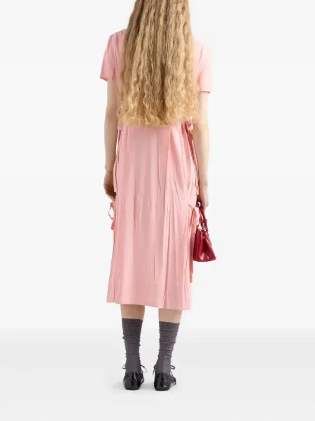 Rochie midi Prada cu funde din crep până la genunchi roz