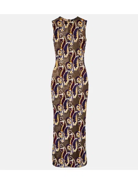 Przezroczysta sukienka midi Etro z wzorem paisley do kolan