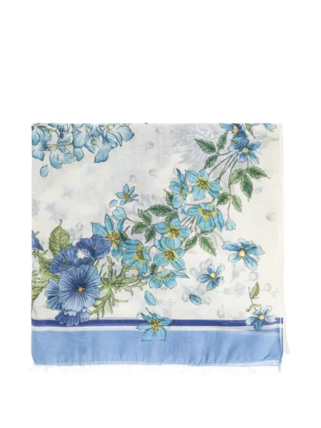 Fular Ferragamo cu franjuri cu model floral alb
