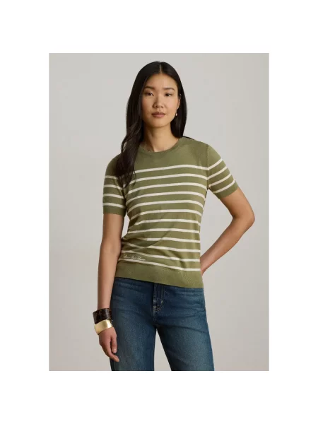 Sweter Ralph Lauren w paski z krótkim rękawem z paskiem zielony