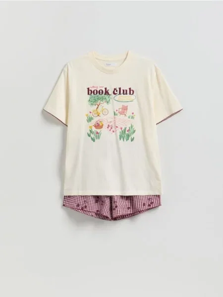 Reserved Set pijama din două piese cu imprimeu crem