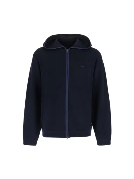 Bluza z kapturem Emporio Armani wełniana z kapturem niebieska