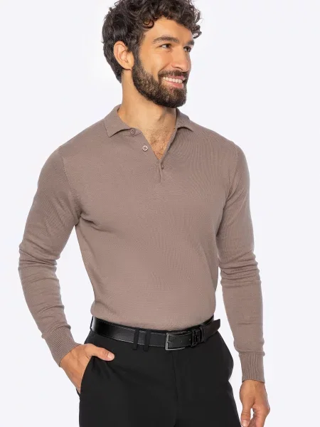 Sweter z bawełny z domieszką kaszmiru ciemny beż
