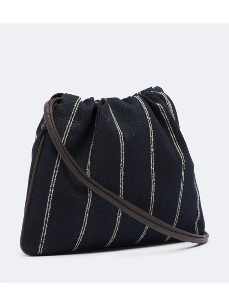 Geanta crossbody Brunello Cucinelli cu dungi din canvas albastru