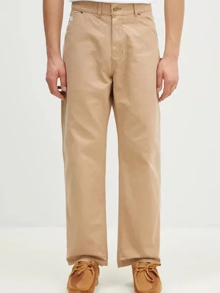 Human Made pantaloni de Washed Duck Work Pants drept bej