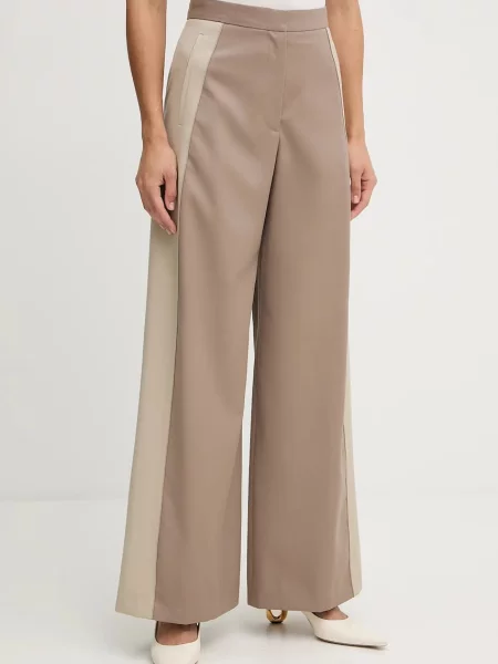 BOSS pantaloni de lână bej lat high waist negru