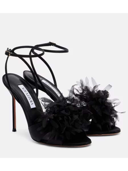 Sandale Aquazzura din satin slingback negru