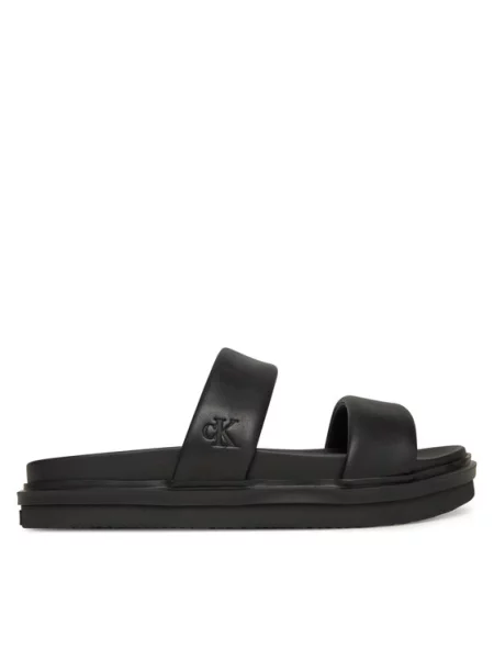 Calvin Klein Jeans klapki FLAT MOLDED DOUBLEBAR SANDAL LTH czarny