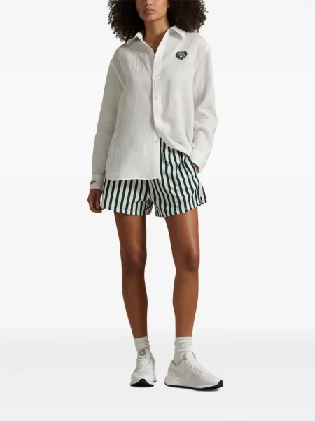 Πλισέ ριγέ sneakers Polo Ralph Lauren με κέντημα μπλε