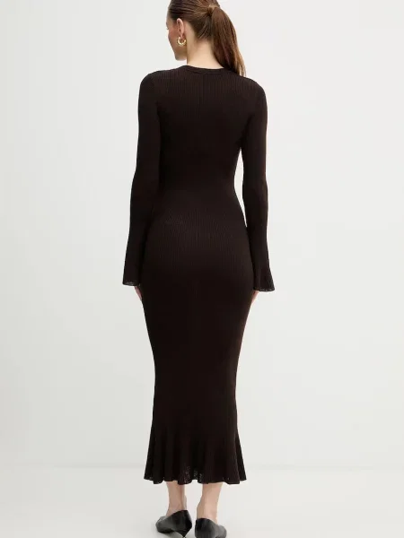 Вовняна сукня Luisa Spagnoli maxi облягаюча коричневий