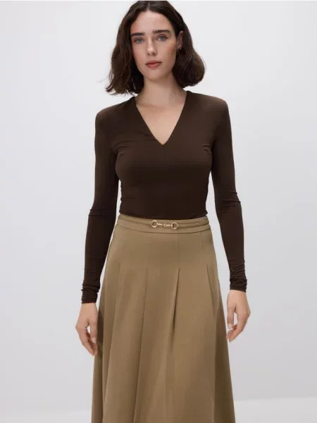 Reserved Боді з довгим рукавом темно коричневий