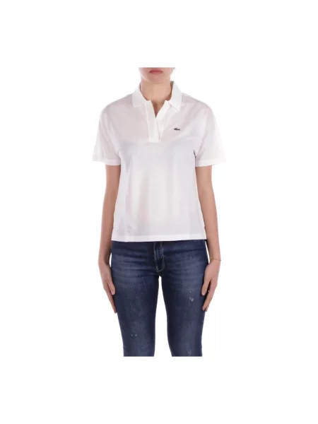 Koszulka polo Lacoste z dekoltem w serek z krótkim rękawem biała