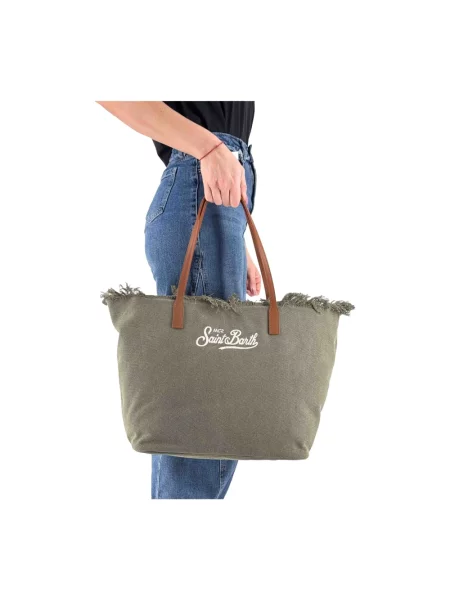 Shopperka Mc2 Saint Barth z frędzli zielona