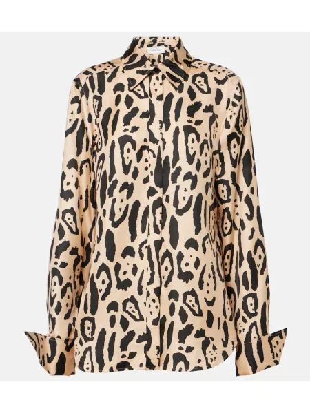 Top Sportmax de mătase cu imagine cu model leopard maro