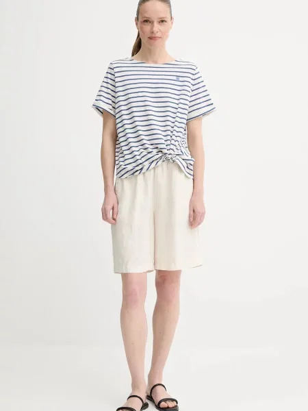 Лляні шорти Marc O'Polo однотонна висока посадка бежевий