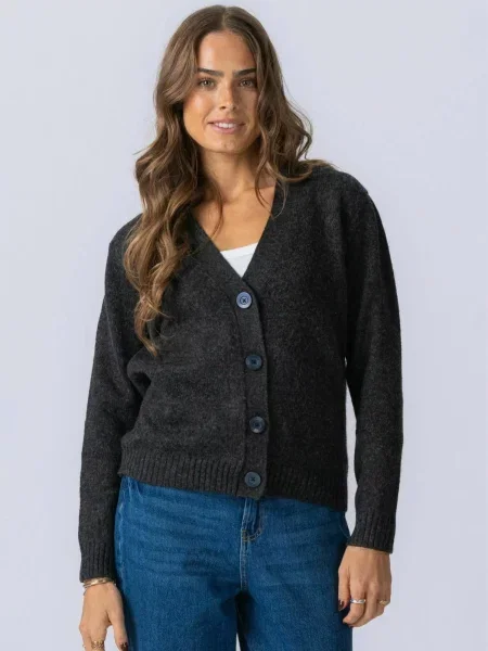TEESHOPPEN Geacă tricotată Knitted Cardigan închis gri