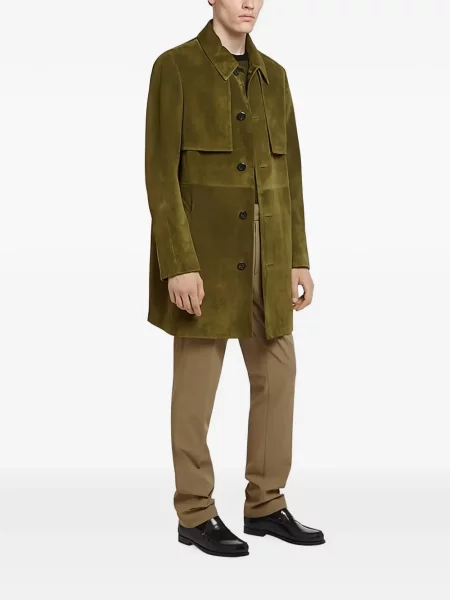 Palton Ferragamo din piele de căprioară verde
