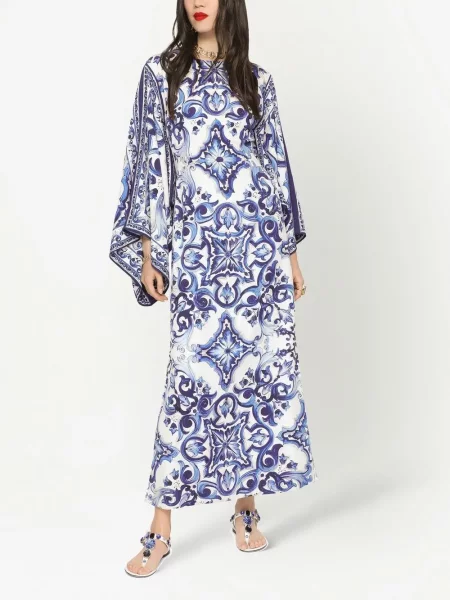 Oblekové šaty Dolce & Gabbana s potiskem modré