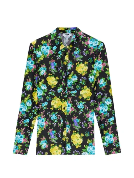 Gulerat cămașă Msgm cu model floral negru