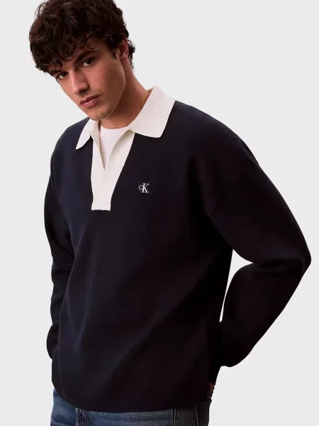 З коміром светр Calvin Klein Jeans синій