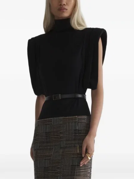 Top Mugler din jerseu negru