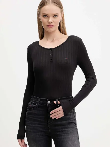 Tričko s dlouhým rukávem Tommy Jeans černá