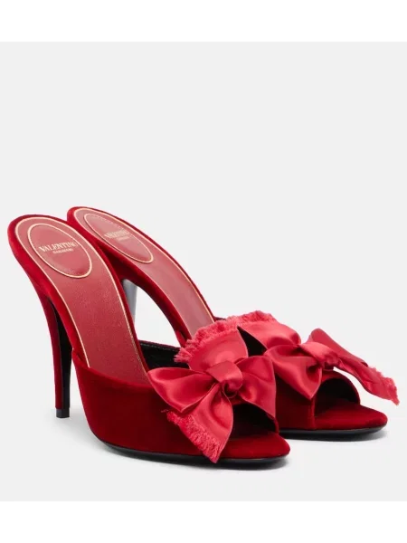 Mules Valentino Garavani z lokom iz rebrastega žameta rdeča