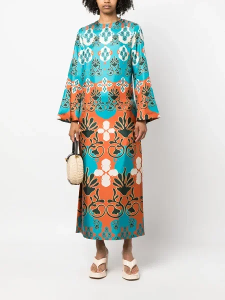 Rochie midi Paula din jacard albastru