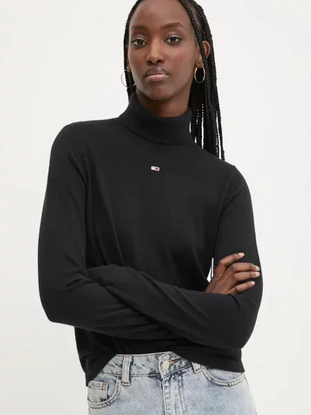 Tommy Jeans pulover femei cu guler negru