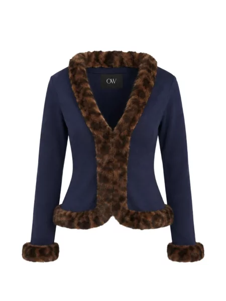 Garnitură de blană cardigan Ow Collection cu blană albastru