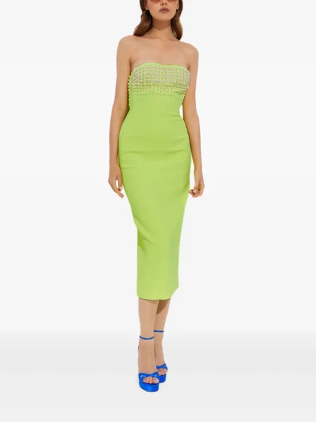 Rochie midi David Koma cu perle până la genunchi de costum galben