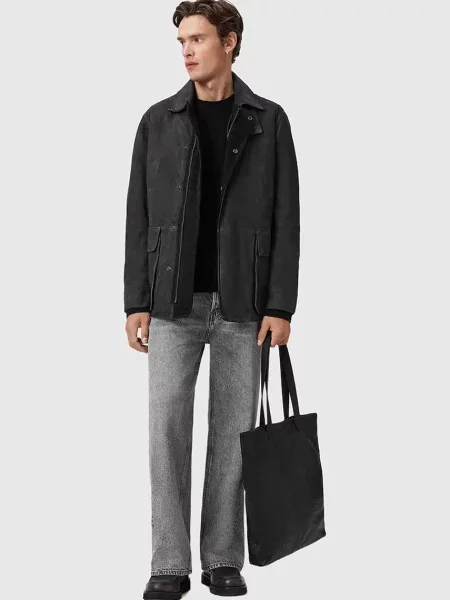 Замшевое пальто Allsaints черное