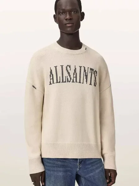 AllSaints hanorac oversized pentru bărbați din CROSSED bej