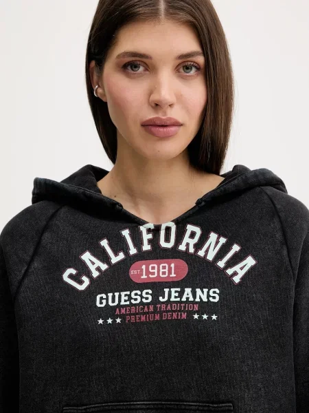 Свитер Guess Jeans с капюшоном с принтом черный
