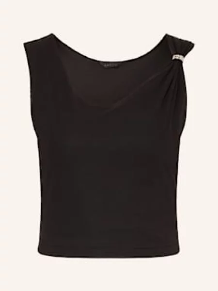 Zkrácený top Guess s kamínky černý