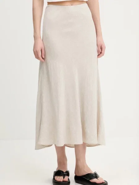 Abercrombie & Fitch spódnica lniana midi rozkloszowana beżowy